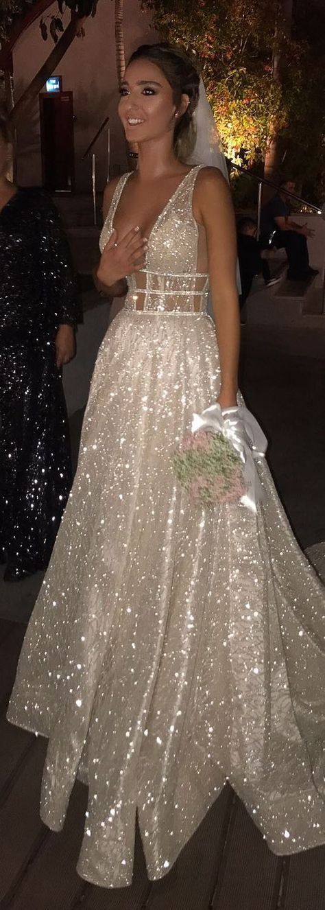 Great A-Line Deep V-Neck Court Train Pink Prom Dress Backless with Sequins,