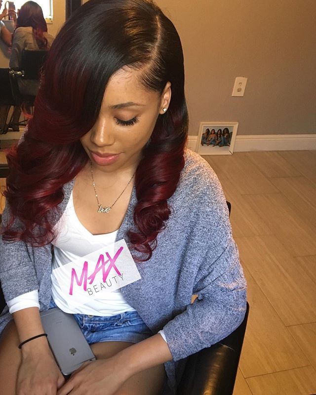 Sew In Bobs On Doll | black cherry full sew in with curls using 4 bundles of Sew In Bobs On Doll | black cherry full sew in with curls using 4 bundles of