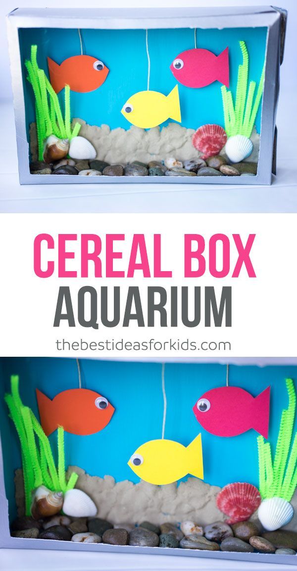 This Cereal Box Aquarium kids craft is so much fun to make! Use sea shells, ston...