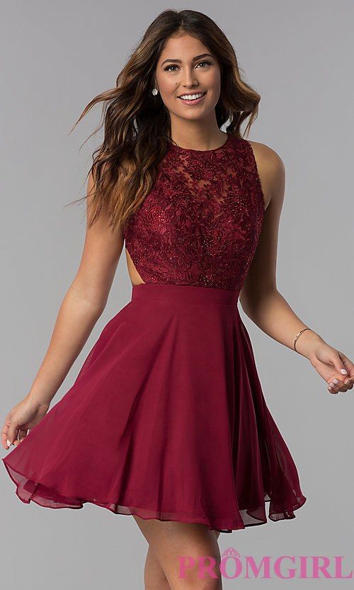 Short Embroidered-Bodice Hoco Dress