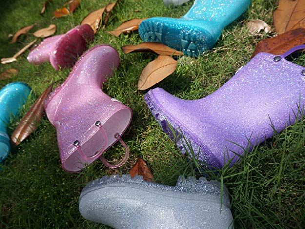 Outee Girls Kids Adorable Glitter Light Up Rain Boots