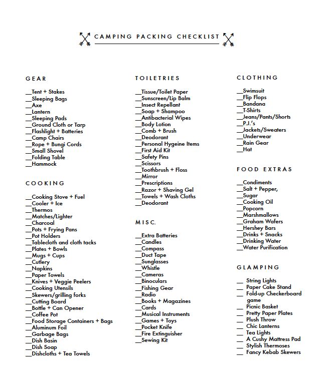 packing list for camping