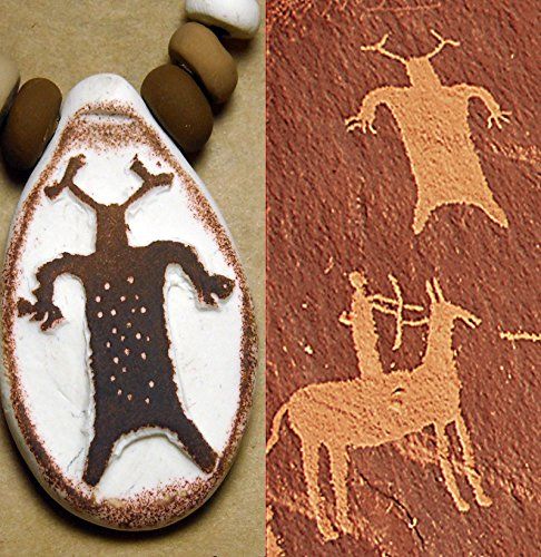 NAVAJO Deer Antler Petroglyph Shaman Native Rock Art Clay Pendant