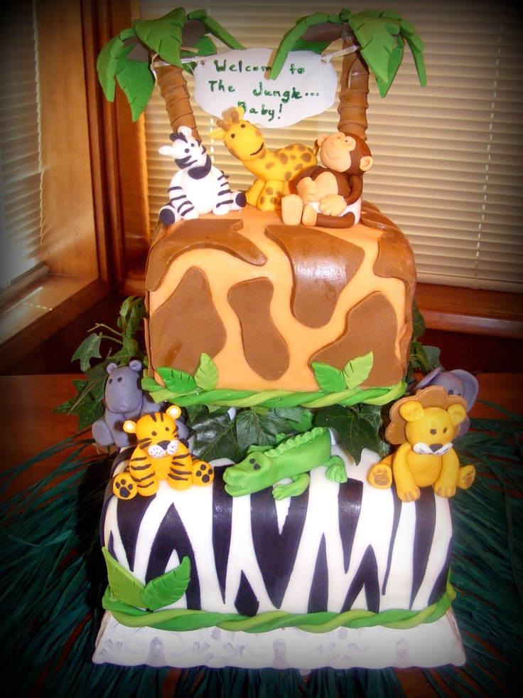 Jungle Baby Shower Cake With Fondont Animals Jungle Baby Shower Cake With Fondont Animals