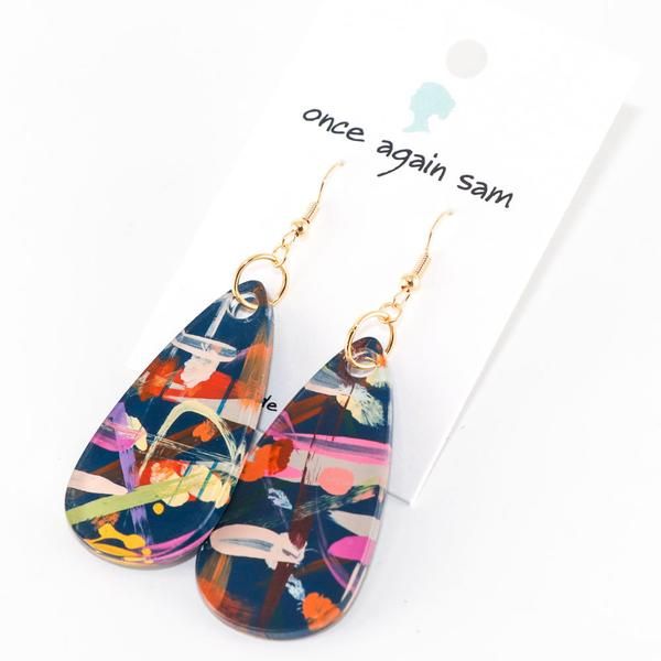 unique earrings bright earrings handpainted earrings fun colourful jewellery Abstract Art wearable art textured earrings