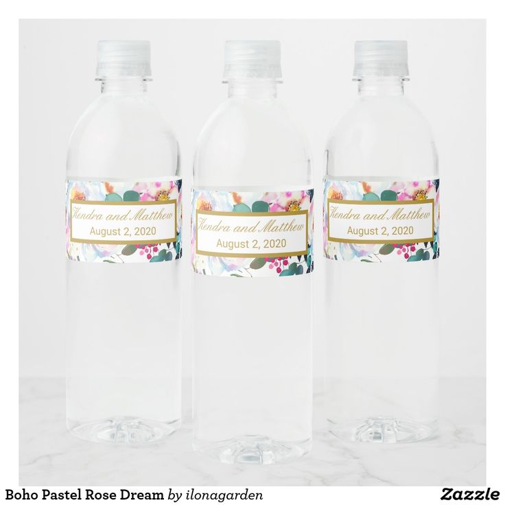 Boho Pastel Rose Dream Water Bottle Label | Zazzle.com | Personalized water bottle labels ...