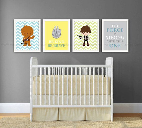 33 Best Star Wars Nursery Images On Pinterest Star Wars Boy Nursery Decor Han Solo Chewbacca Millennium Falcon The Force Is Strong With This One Set Of 4 Prints Item No 054