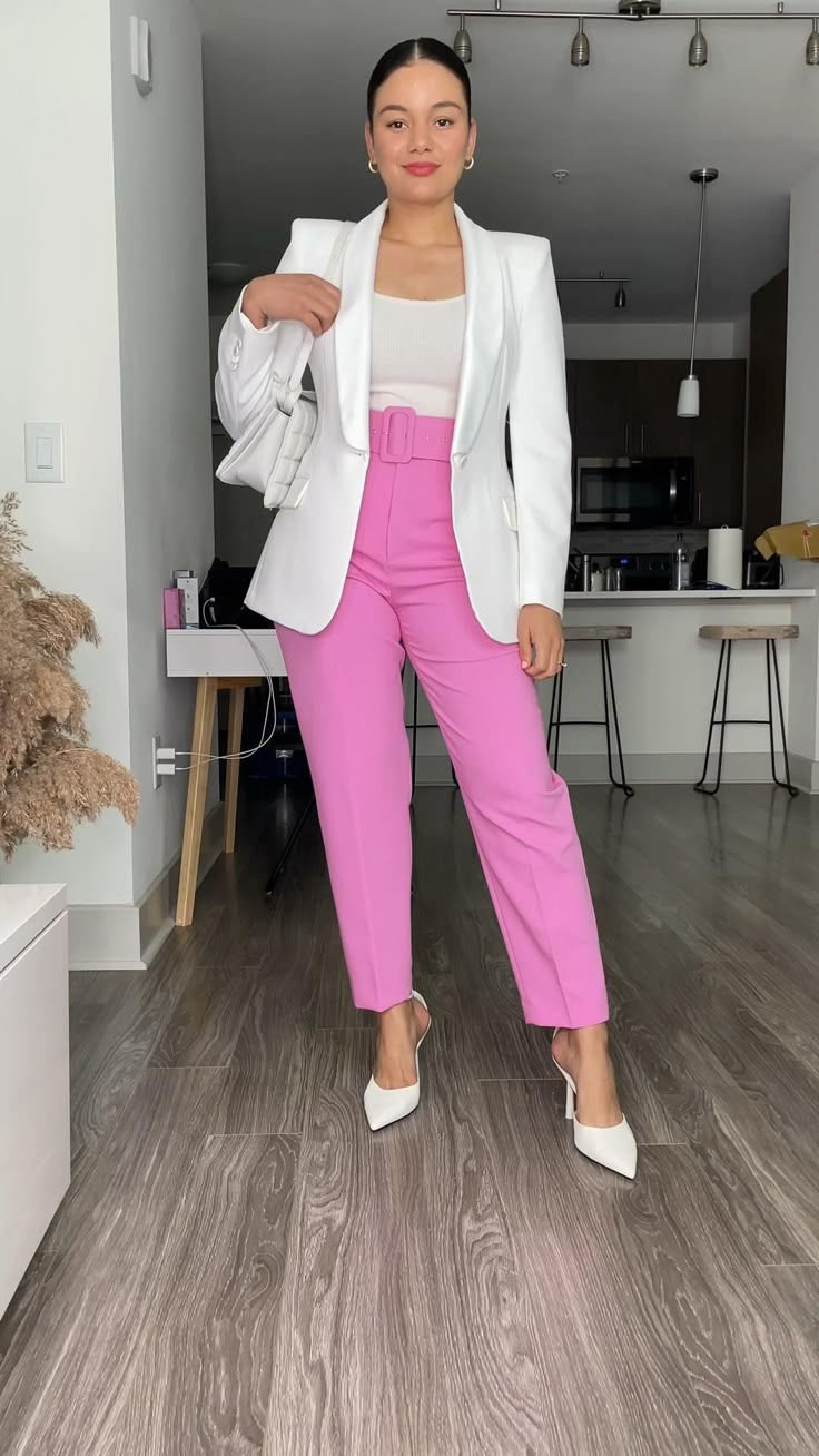 Office Outfit Fall Outfit Pink Trousers White Blazer Stylish Work office-outfit-fall-outfit-pink-trousers-white-blazer-stylish-work