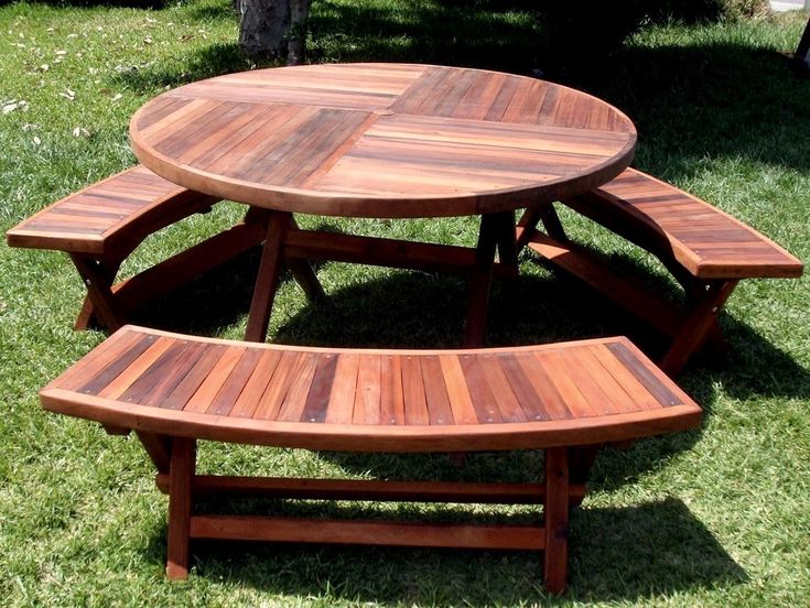 Round Folding Picnic Table Tables Forever Redwood Wooden Patio Round Folding Picnic Table, Circular Picnic Table With Umbrella