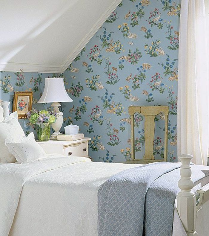 Superbe Decoration Maison Avec Papier Peint #4: Jolie Chambre à Coucher Avec Papier Peint Style Anglais Superbe Decoration Maison Avec Papier Peint #4: Jolie Chambre à Coucher Avec Papier Peint Style Anglais