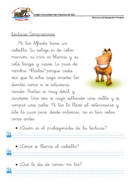 Maestra de Primaria: 50 fichas para trabajar la comprensión lectora, graduadas en dificultad. Nivel de 1º básico.