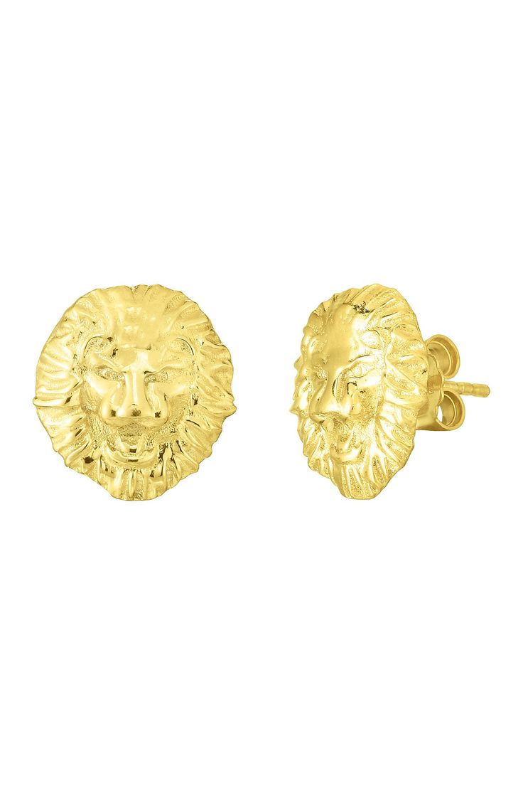 Lion Stud Earrings 14k gold over sterling silver
