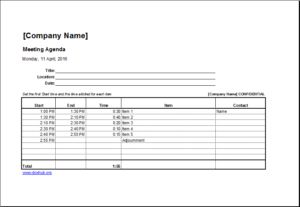 Adjustable meeting agenda template DOWNLOAD at http://www.templateinn.com/10-meeting-agenda-templates-for-ms-word-excel/