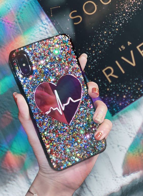 Glitter Sequin Big Heart Phone Case