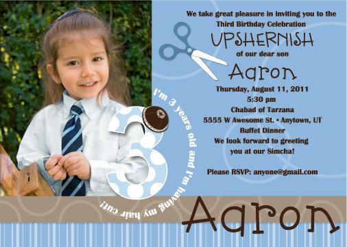 Printable Upshernish Invitation 3rd Birthday Jewish First Hair Cut | Upsherenish | Birthday invitations, Invitation wording, Third birthday