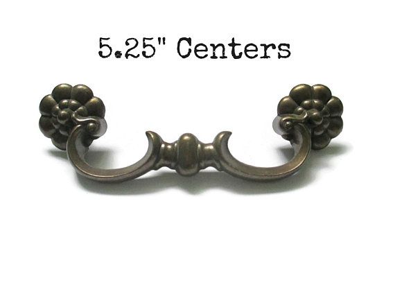 4 Vintage Solid Brass Drop Bail Style Drawer Pulls Handles NOS