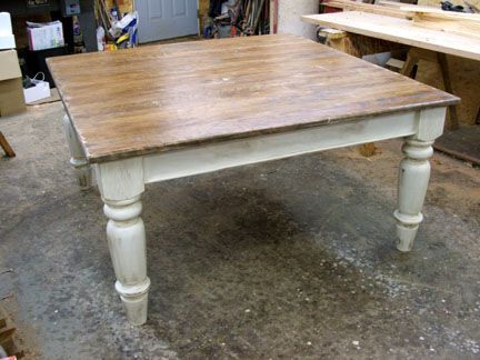 Square Cherry Wood Top And Base Farmhouse Table With A 1 Thick Square Cherry Wood Top And Base Farmhouse Table With A 1 Thick Extra Large Legs The Scrubbed White Pine Finish Dining Room In 2018 Pinterest
