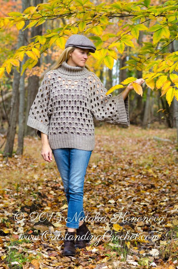 Women Sweater Crochet PATTERN - Kimono Sleeves Women Top - Plus Size, Cowl Neck,...