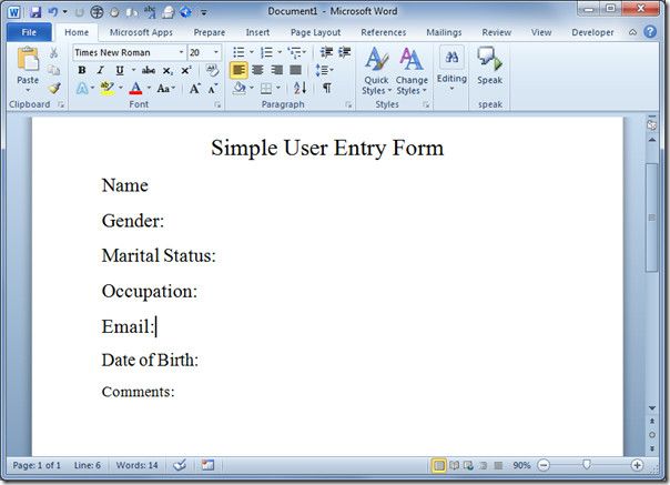 how to create forms in word