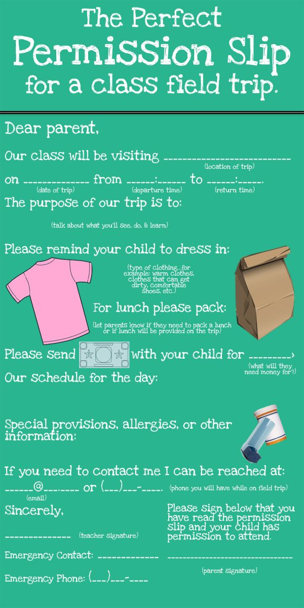 elementary field trip permission slip template