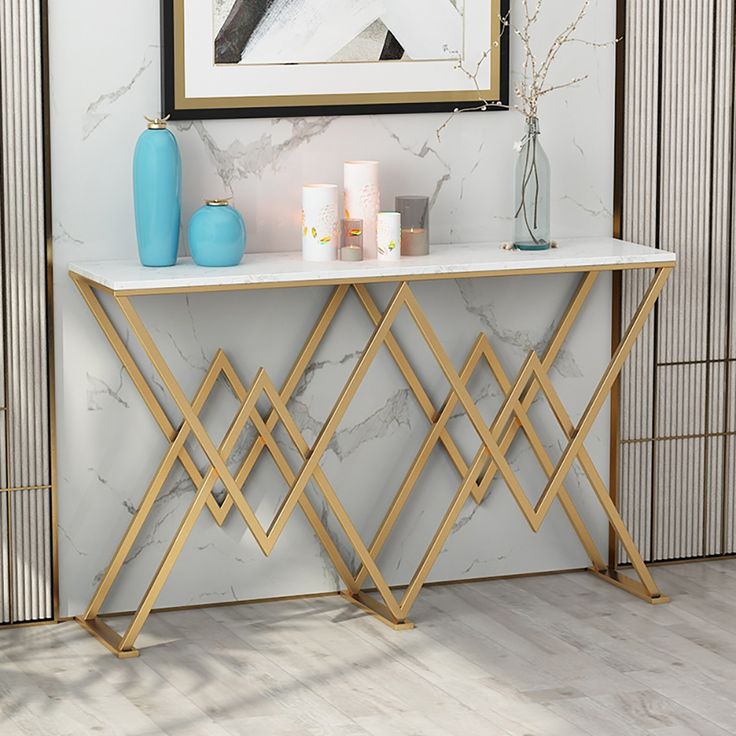 Modern White Narrow Console Table With Marble Top Goal Metal Frame Homary In 2021 Styling Modern White Narrow Console Table With, Luxury Console Table India