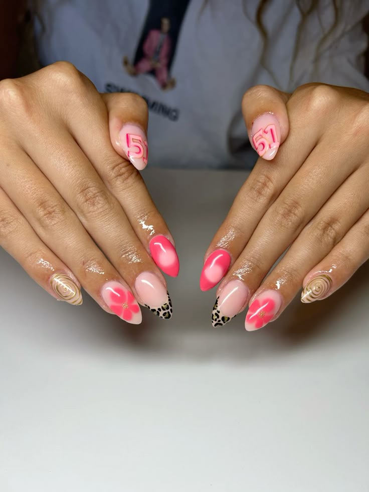 pink cheetah nails Cute Almond Cheetah Print Nail Idea
