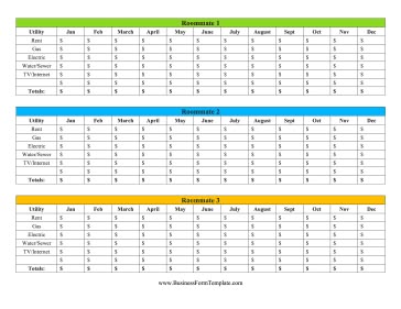 divide utility costs between three roommates with this printable