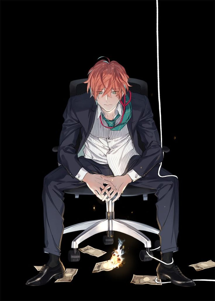 Anime guy sitting on chair