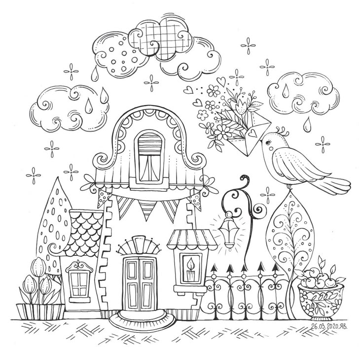 Charming House Coloring Page Charming House Coloring Page