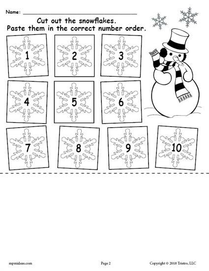 free printable snowflake number ordering worksheet numbers 1 10 printable snowflake