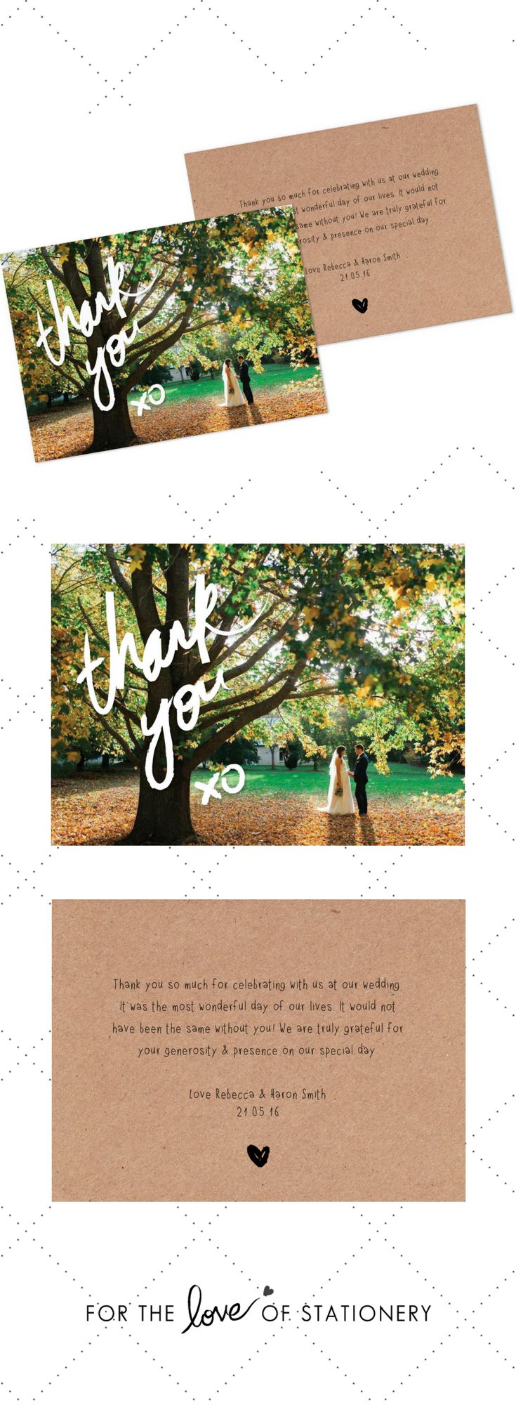 Thank You XO Photo Card Template on Etsy | Tim Harris Photography | For the Love of Stationery | Rebecca + Aaron