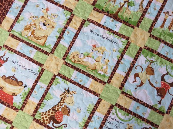 green and brown baby quilt jungle quilt Monkey baby quilt