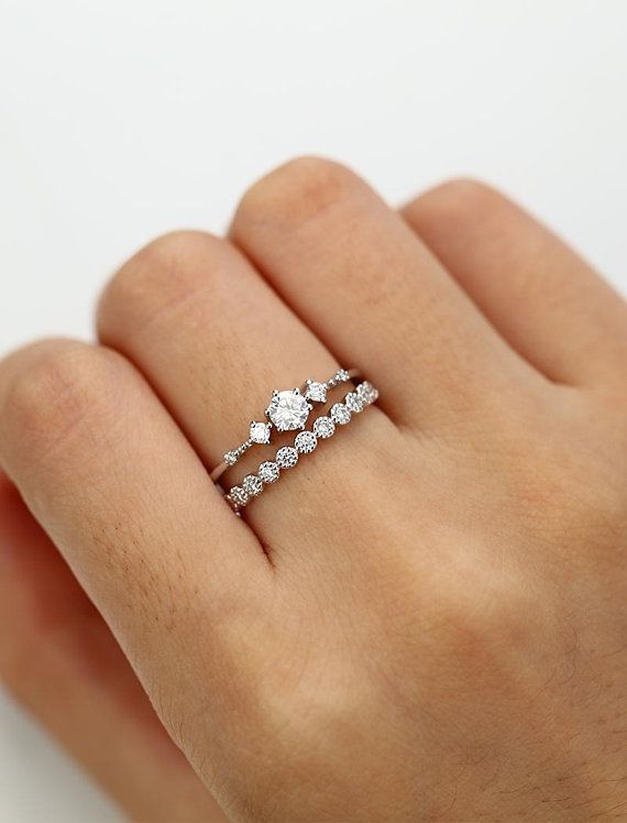 Moissanite engagement ring white gold Vintage Diamond wedding ring set Dainty an… Moissanite engagement ring white gold Vintage Diamond wedding ring set Dainty an…