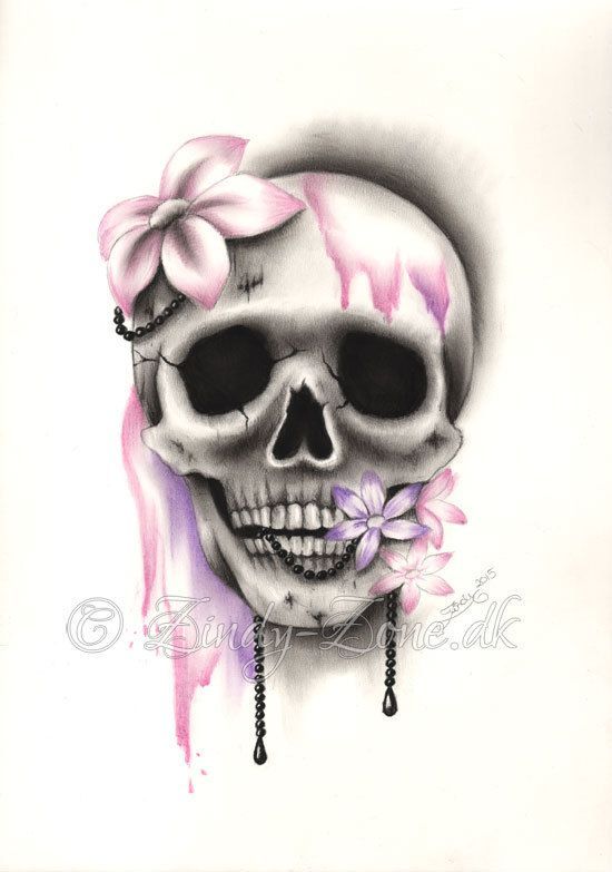 Süßer Verfall Schädel Blume rosa lila Mädchen Tattoo Perlen Kunstdruck Emo F...