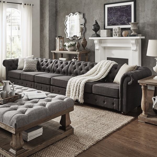 Knightsbridge Dark Grey Linen Oversize Extra Long Tufted