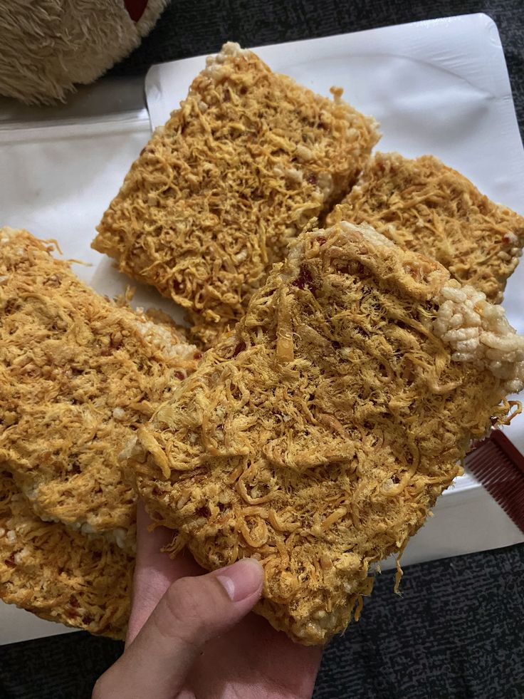 This may contain: four pieces of fried food sitting on top of a paper towel next to a teddy bear This may contain: four pieces of fried food sitting on top of a paper towel next to a teddy bear