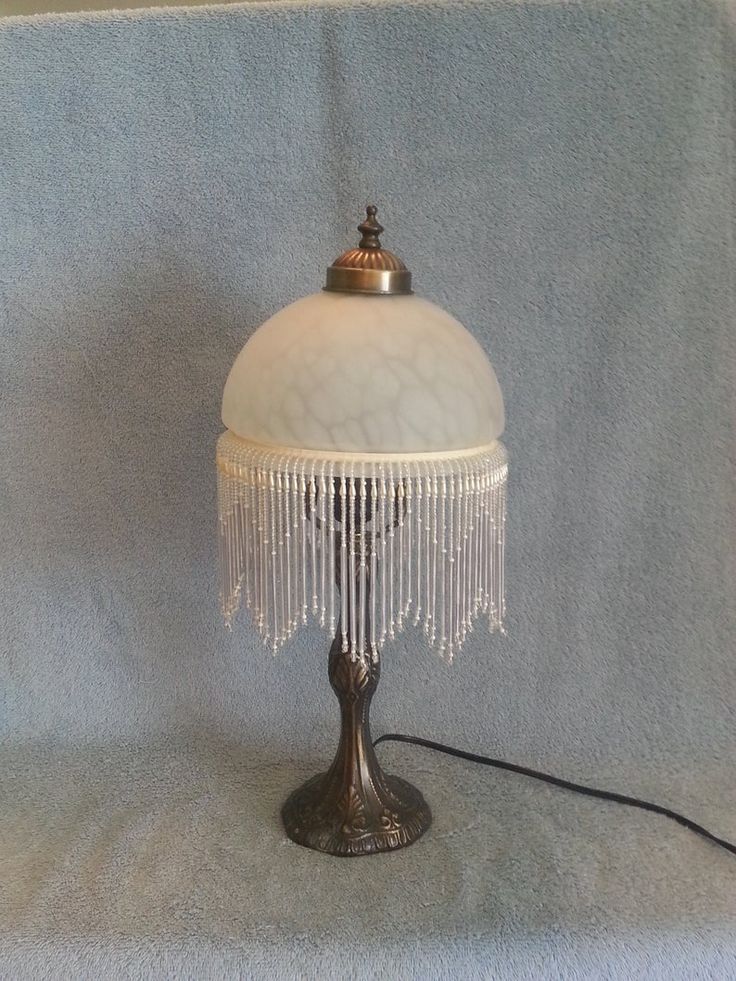 Boudoir Lamp Glass Shade And Beaded Fringe Accent Lamps Boudoir Lamp Glass Shade And Beaded, Vintage Lampshade Beads
