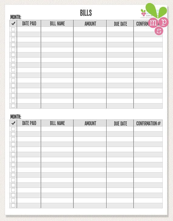 printable monthly bill organizer download