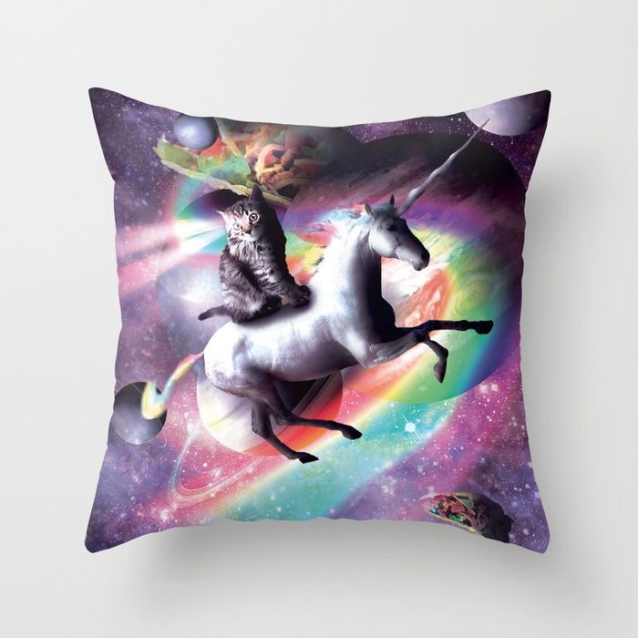 Buy Space Cat Riding Unicorn Laser Funny unicorn Pillow galaxy throw