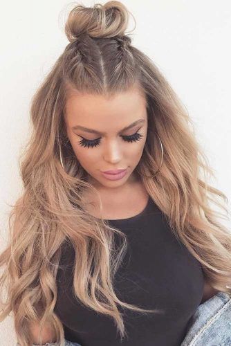 36 Wunderschöne und einfache Fünf-Minuten-Frisuren- Haarknoten Half Up Frisu...