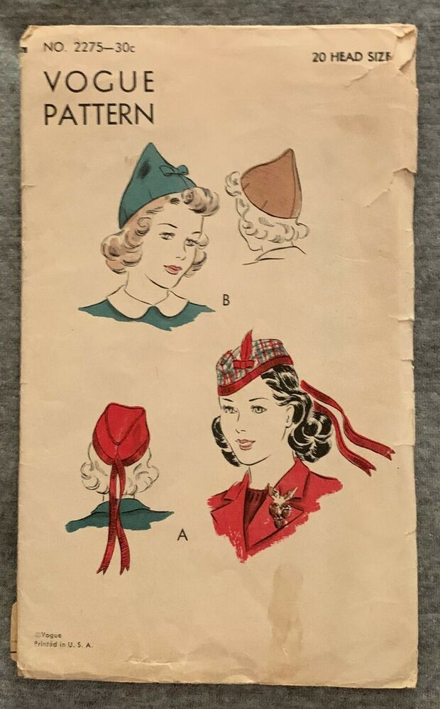 Vogue Girl/'s Vintage Millinery Hat Cap Fabric Material Sew Pattern # 2275
