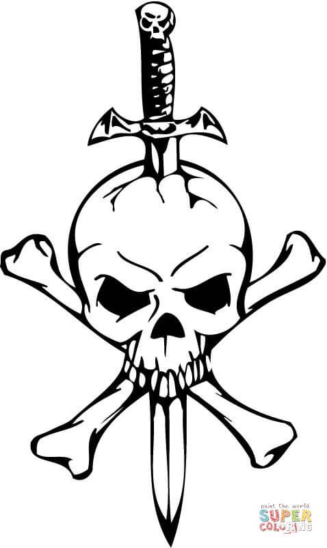 skull with a sword and two bones super coloring skulls skull with a sword and two bones super coloring skulls