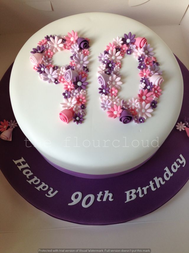 780 Best 90th Birthday Cake And Extras Images On Pinterest Delicate Pink Purple And White Flowers On This 90th Birthday Cake