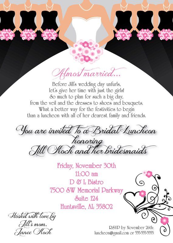 black and pink bridal bridesmaids luncheon customizable invitation