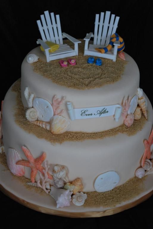 Pale Blue Wedding Cake With Beach Chairs On Top Pale Blue Wedding Cake With Beach Chairs On Top