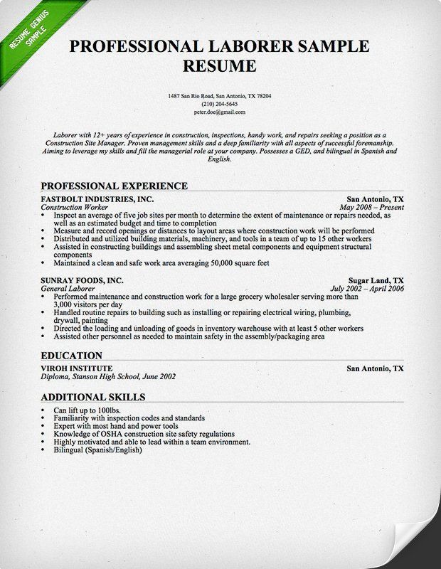 resume examples construction construction