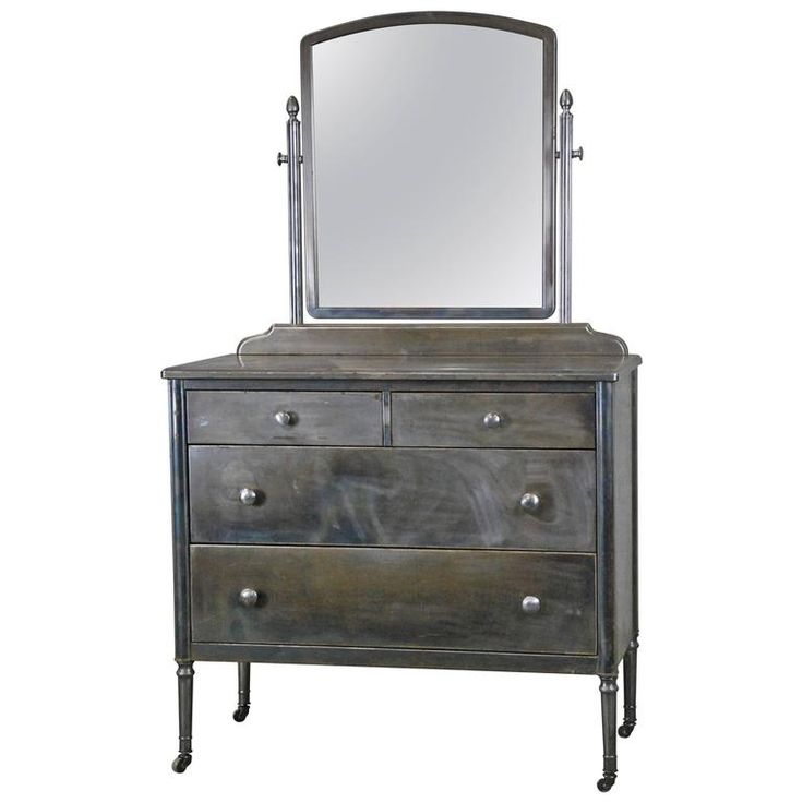 1930 Industrial Simmons Metal Dresser Furniture House 1930 Industrial Simmons Metal Dresser, Vintage Metal Dresser With Mirror