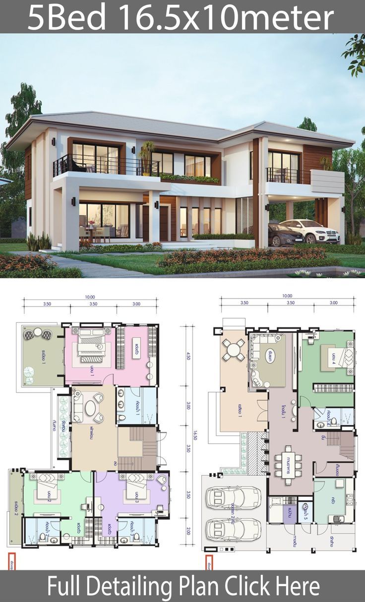 House design plan 16.5x10m with 5 bedrooms - #165x10m #Bedrooms #Design #exterio...
