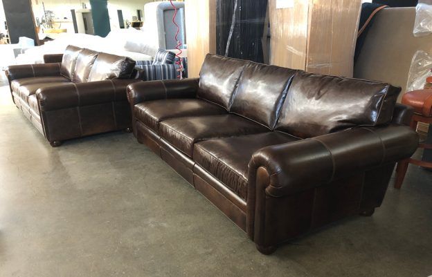 Pair Of 9ft Langston Leather Sofas In Italian Brompton Cocoa 48 Inch Depth Furniture Sofa Leather Furniture Sofa, Italian Brompton Leather Sofa