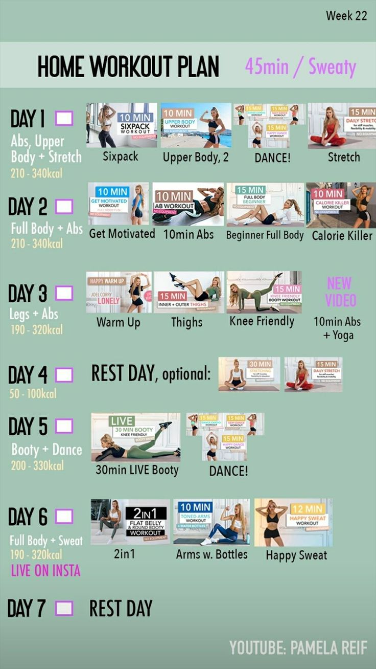 Pamela Reif Week 22 At home workout plan, Intense workout plan
